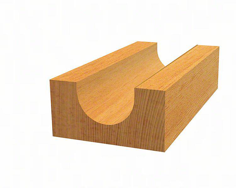 Ein Holzstück mit einem halbkreisförmigen Ausschnitt in der Mitte, das wie eine Schiene oder ein Kanal aussieht.