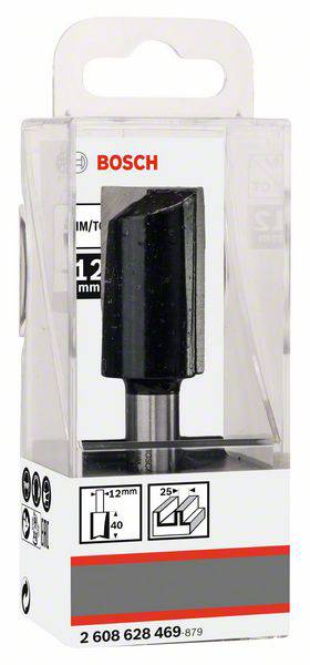 Abbildung eines Bosch-Fräsers in Verpackung. Details zeigen '12 mm Durchmesser' und Anwendungshinweise für Holzarbeiten.