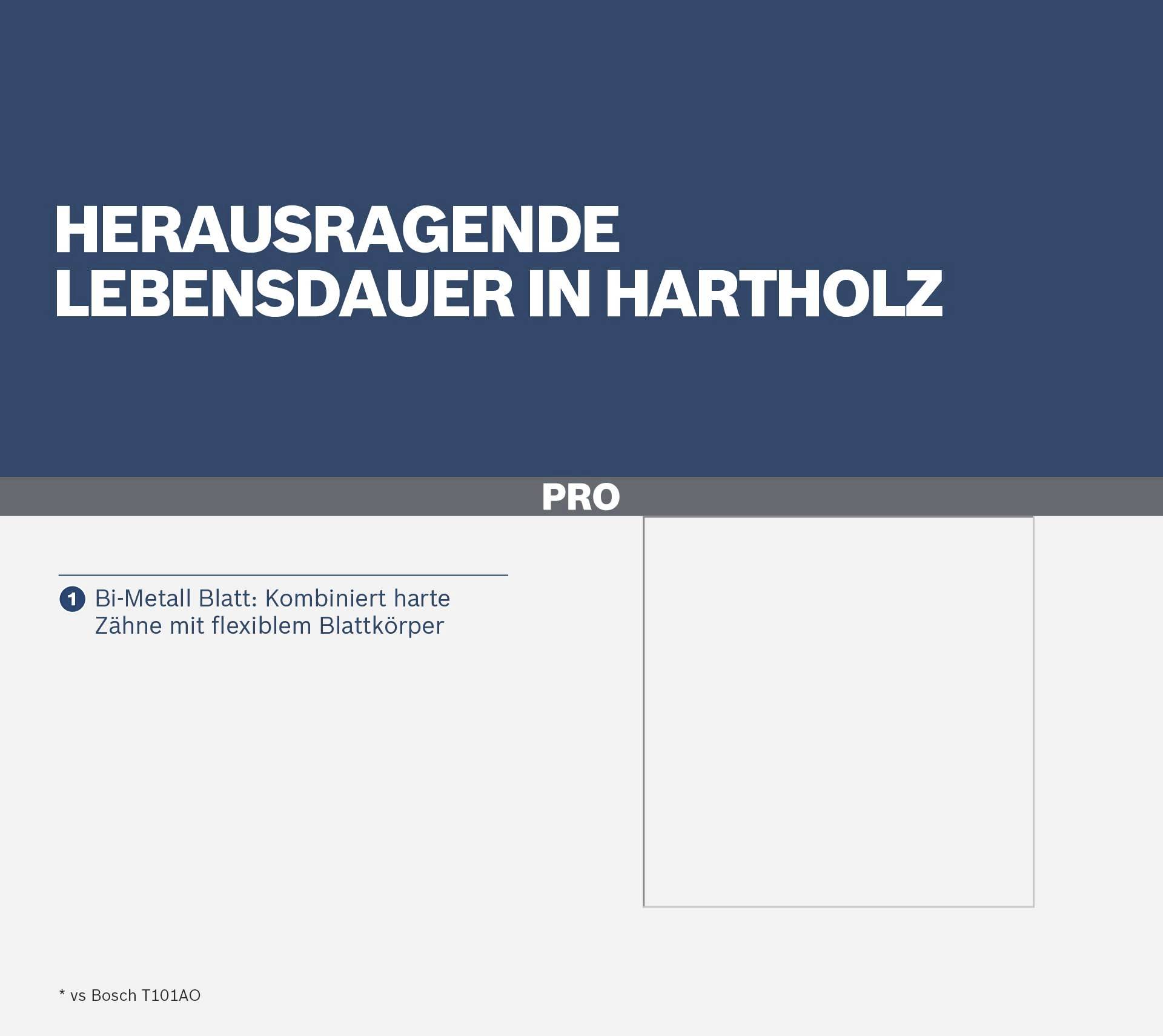 'Herausragende Lebensdauer in Hartholz.' Beschreibung eines Bi-Metall Blattes, das harte Zähne mit einem flexiblen Blattkörper kombiniert.
