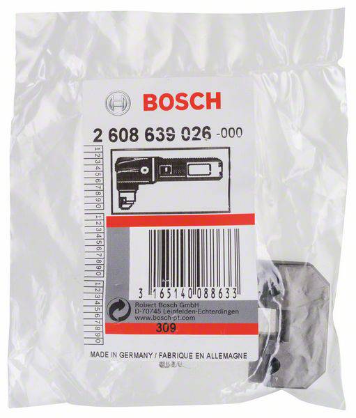 'Bosch'-Ersatzteilverpackung mit Ersatzteilnummer '2 608 639 026-000', Barcode, Bosch-Logo und Hinweis 'Made in Germany'.