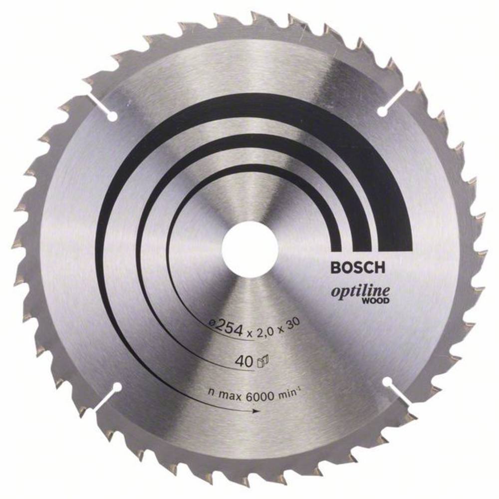 Cirkelzaagblad Optiline Wood, 254 x 30 x 2,0 mm, 40, SB2, 0 kap- en verstekzaag positief Bosch 26086
