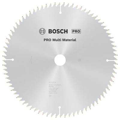 Eine Kreissägeblatt mit dem Aufdruck 'BOSCH PRO Multi Material', versehen mit scharfen Zähnen am Rand, entwickelt zum Schneiden verschiedener Materialien.