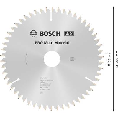 Kreissägeblatt 'BOSCH PRO Multi Material', Ø190 mm, 30 mm Bohrungsdurchmesser, geeignet für diverse Materialien.
