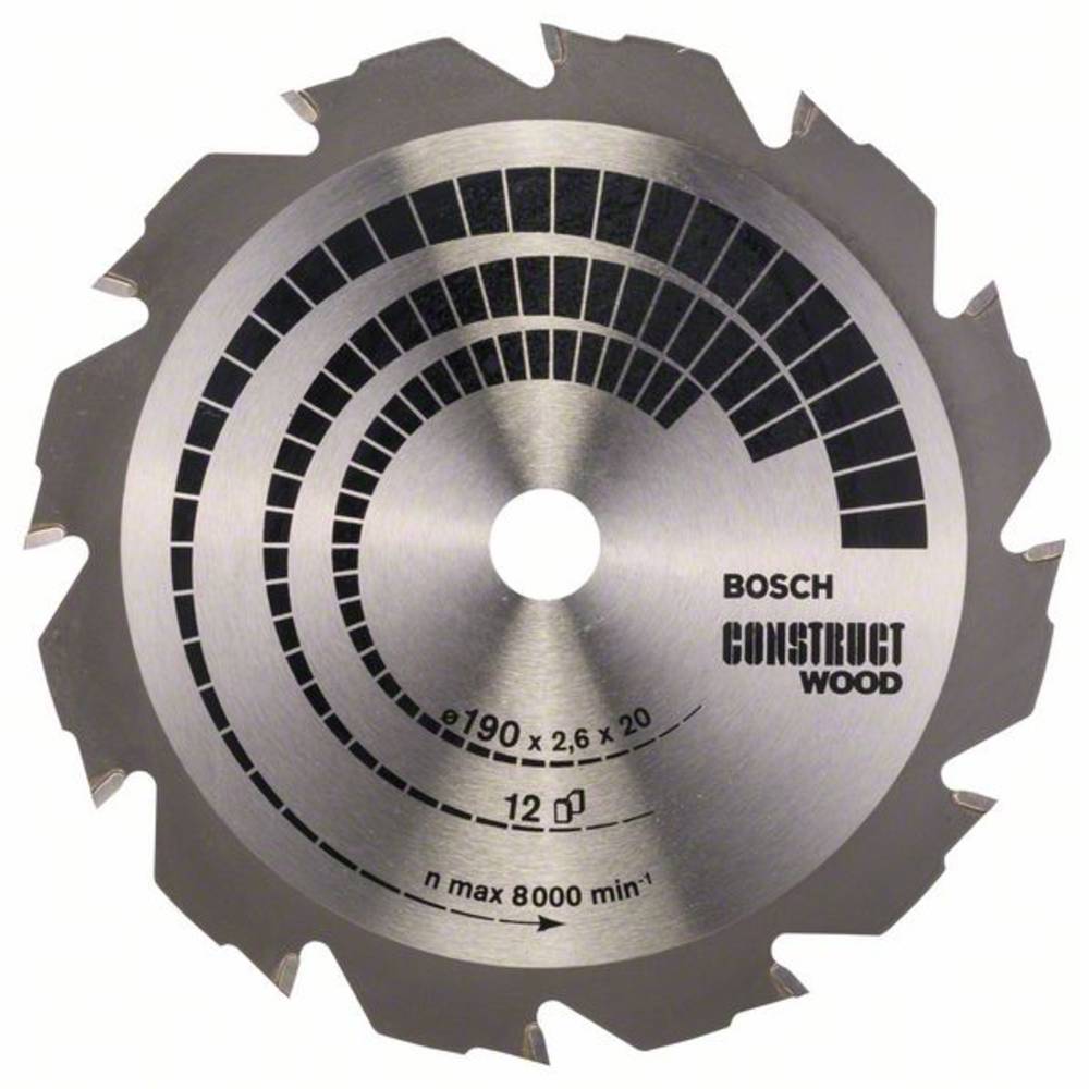 Cirkelzaagblad Construct Wood, 190 x 20-16 x 2,6 mm, 12 Bosch 2608641201 Diameter:190 x 20-16 mm Dik