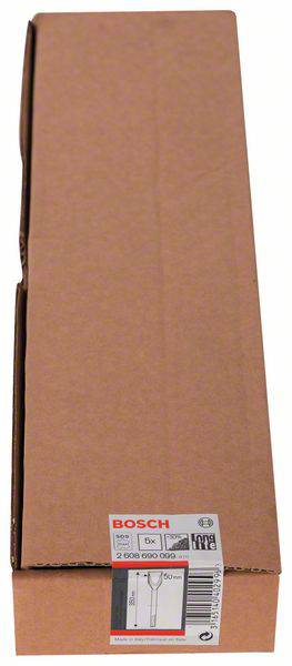 Kartonverpackung mit einem Etikett von Bosch. Enthält 5 Stück eines Produktes mit der Artikelnummer 2 608 690 006.