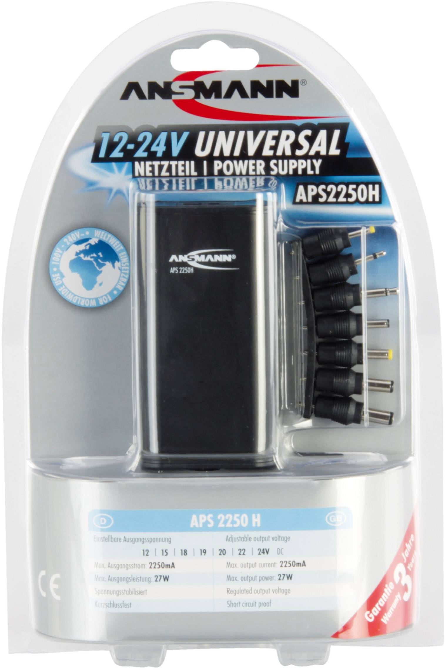 ANSMANN Universal-Steckernetzteil "APS 2250 H", 27 W/12-24 V-1