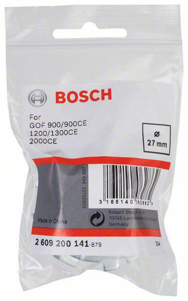 Plastiktüte mit Bosch-Logo. Enthält Zubehör: 27 mm, passend für Modelle GOF 900/900CE, 1200/1300CE, 2000CE.