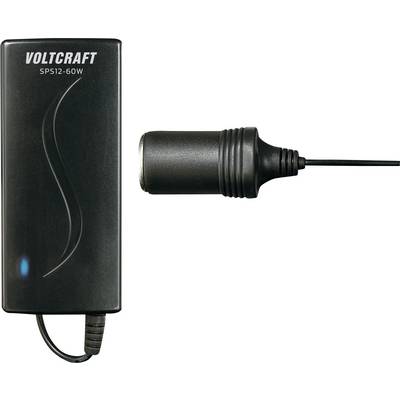 Schwarzes Voltcraft Netzteil SPS12-60W mit leuchtendem blauen Indikator, angeschlossenes Kabel mit zylindrischem Stecker.