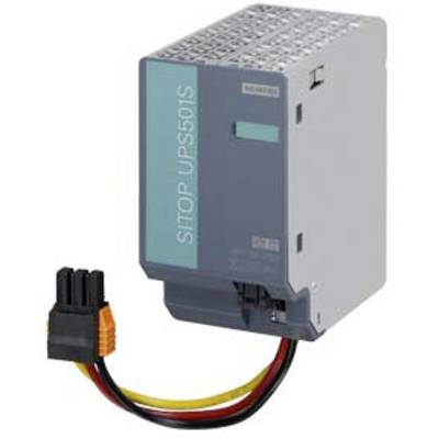 Ein grauer industrieller Stromversorgungsblock mit der Aufschrift 'SITOP UPS501S'. Kabel mit schwarzem, rotem und gelbem Anschluss.