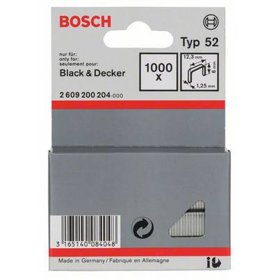Verpackung für Bosch-Tackerklammern Typ 52, Größe 12,3 mm x 6 mm, geeignet für Black & Decker, 1000 Stück, hergestellt in Deutschland.