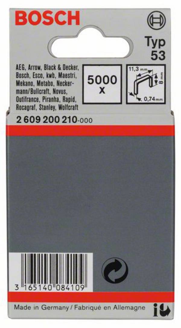 Bosch Accessories 2609200210 Feindrahtklammern Typ 53 5000 St. Abmessungen (L x B) 8 mm x 11.4 mm