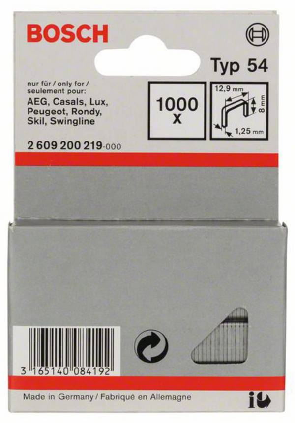 Bosch Accessories 2609200219 Flachdrahtklammern Typ 54 1000 St. Abmessungen (L x B) 8 mm x 12.9 mm