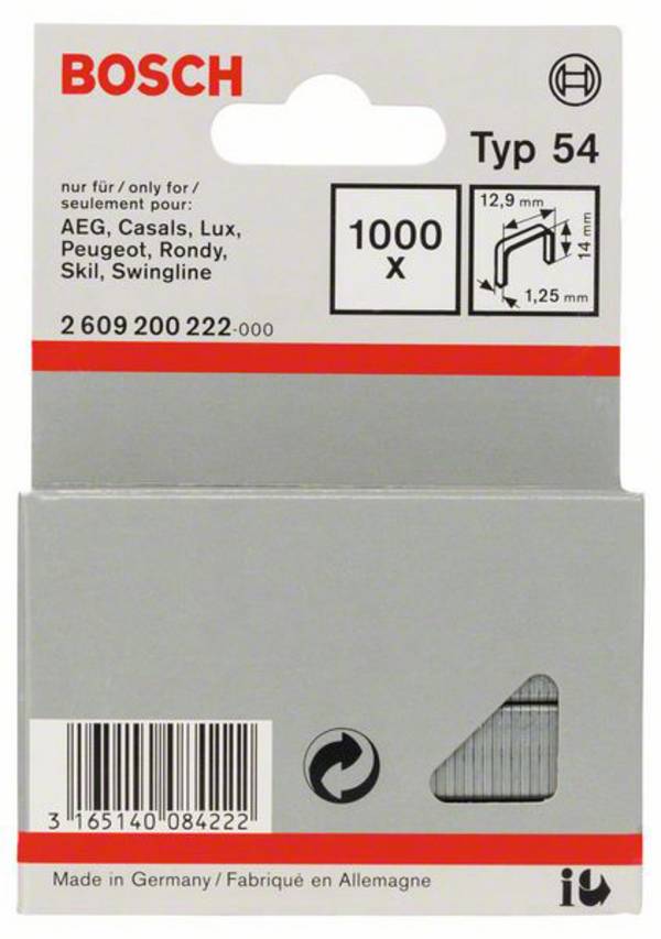 Bosch Accessories 2609200222 Flachdrahtklammern Typ 54 1000 St. Abmessungen (L x B) 14 mm x 12.9 mm