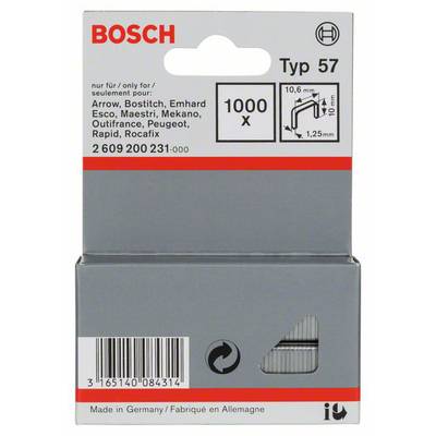 Flachdrahtklammer Typ 57, 10,6 x 1,25 x 10 mm 1000 St. Bosch Accessories 2609200231 Abmessungen (L x B) 10 mm x 10.6 mm