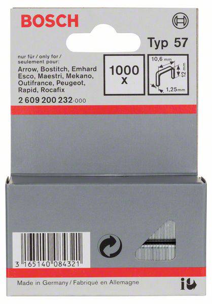 Bosch Accessories 2609200232 Flachdrahtklammern Typ 57 1000 St. Abmessungen (L x B) 12 mm x 10.6 mm