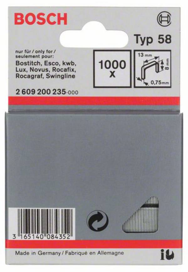 Bosch Accessories 2609200235 Feindrahtklammern Typ 58 1000 St. Abmessungen (L x B) 8 mm x 13 mm