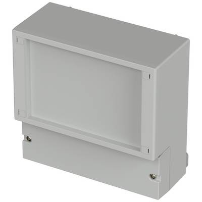 Graues rechteckiges Gehäuse mit geschlossener Front, geeignet für den Einsatz in Elektronik oder elektrische Schaltungen.