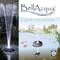 'BellAcqua Light Fountain' Schriftzug mit Grafik einer beleuchteten Wasserfontäne. Links Foto der sprudelnden Fontäne im Dunkeln.