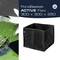 'PondBasket ACTIVE Flexi 300 x 300 x 250' steht neben Bild eines flexiblen schwarzen Korbes. Ein Frosch schwimmt im Wasser neben einer Blume.