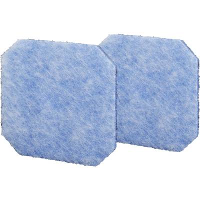 Zwei blaue, quadratische Filter mit abgeschrägten Ecken, vermutlich für Wasser- oder Luftreinigung, nebeneinander platziert.