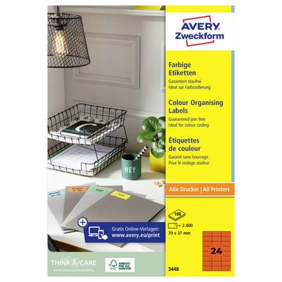 Avery Zweckform Farborganisationsetiketten-Paket mit 70 x 37 mm Etiketten, 2.400 Etiketten pro Packung, in mehreren Sprachen.