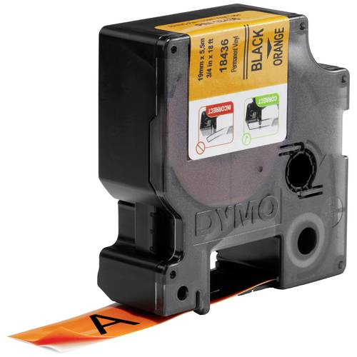 Schriftband DYMO IND RHINO S0718500 Vinyl Bandfarbe: Orange Schriftfarbe:Schwarz 19 mm 5.5 m