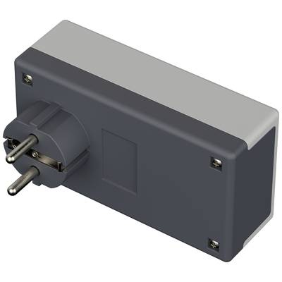 Schwarzer rechteckiger Adapterstecker mit europäischem Steckdesign und Metallstiften.