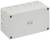 Graues rechteckiges Elektrogehäuse mit mehreren Kabeleinführungen und TK-Symbol auf der Vorderseite; für Kabelverbindungen geeignet.