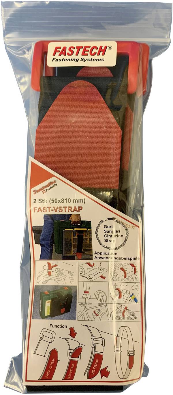 FASTECH® 906-810-Bag  Klettband mit Gurt Haft- und Flauschteil (L x B) 810 mm x 50 mm Schwarz, Rot 2 St.