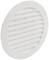 Ein weißer, runder Lüftungsgitter aus Kunststoff mit horizontalen Lamellen, geeignet zur Belüftung und Luftzirkulation in Gebäuden.