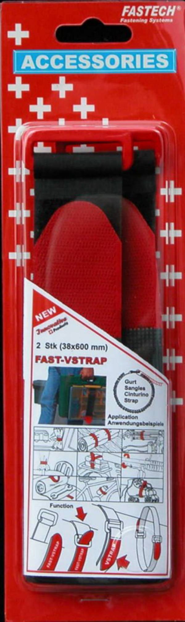 FASTECH® 690-330  Klettband mit Gurt Haft- und Flauschteil (L x B) 600 mm x 38 mm Schwarz, Rot 2 St.