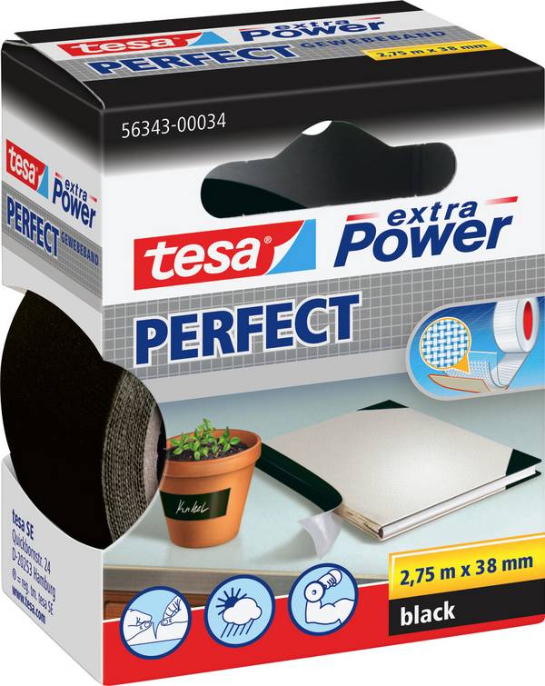tesa PERFECT 56343-00034-03 Gewebeklebeband tesa® extra Power Schwarz (L x B) 2.75 m x 38 mm 1 St.