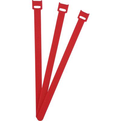 Drei rote Kabelbinder liegen nebeneinander auf weißem Hintergrund.