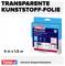 'Transparente Kunststoff-Folie von Tesa, Größe 4 m x 1,5 m, inklusive Doppel-Klebeband. Verpackung zeigt Anwendung auf Fenster.'