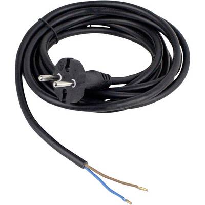 Schwarzes Netzkabel mit europäischem Stecker und offenen Enden für Anschlusszwecke. Geeignet für Elektrogeräte und Installationen.