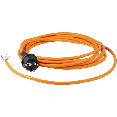 Oranges Verlängerungskabel mit Schuko-Stecker und freigelegtem Anschlussende, geeignet für Elektroinstallationen.