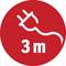 Rotes Symbol mit einem weißen Steckersymbol und der Beschriftung '3 m', was eine Länge von drei Metern angibt.