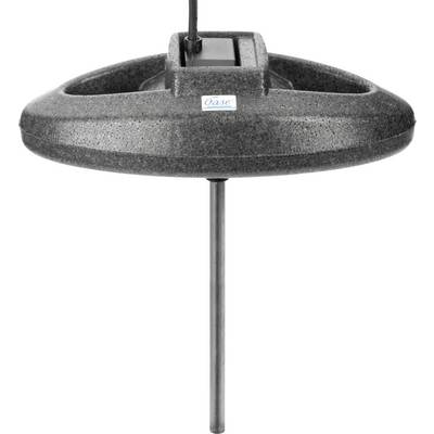Runde schwarze schwimmende Teich-Enteisungsvorrichtung mit einer Metallstange darunter, die entwickelt wurde, um Gefrieren zu verhindern.