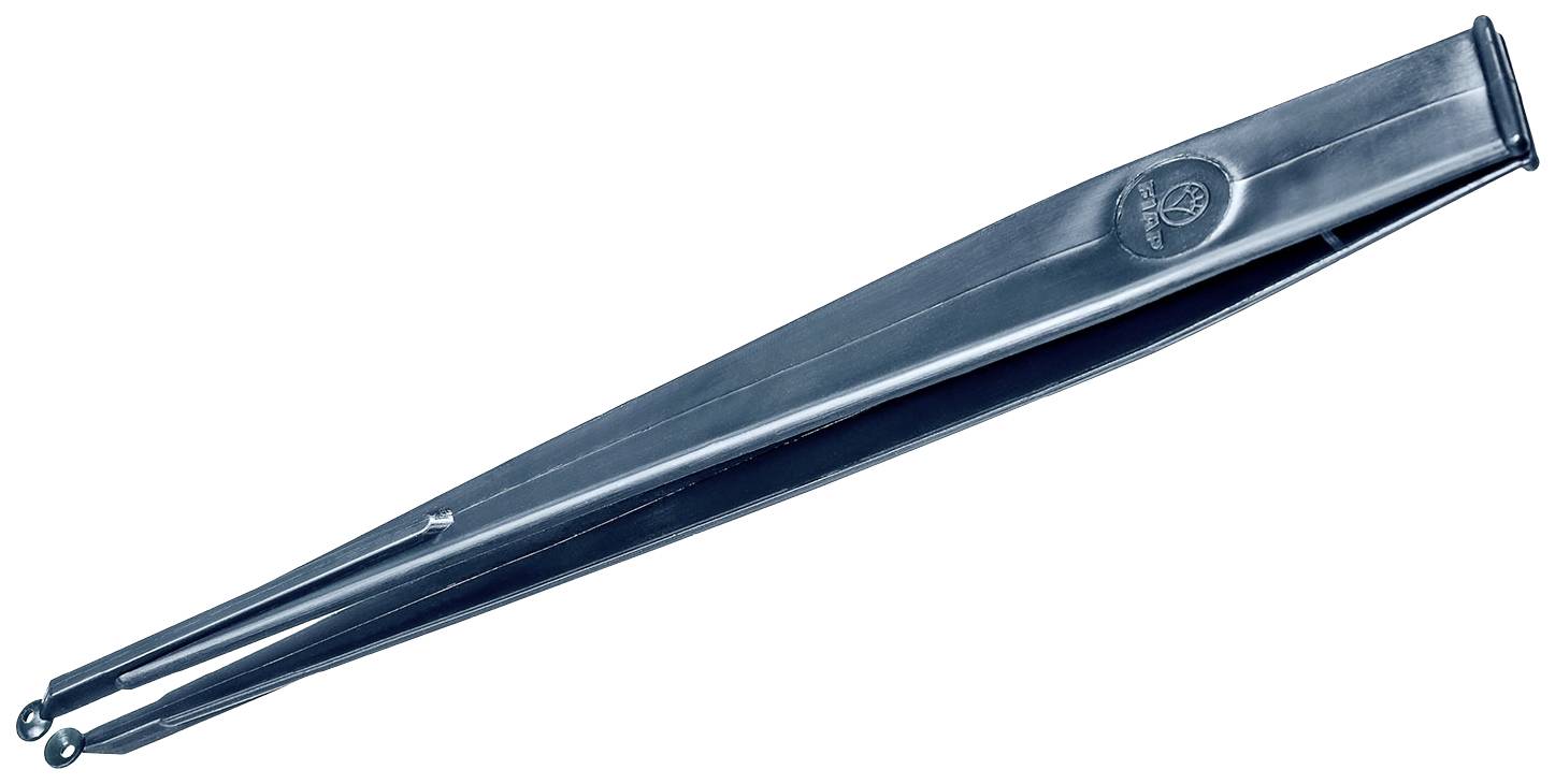 Abgebildet ist eine metallene Pinzette mit feinen, spitzen Enden, typisch für präzise Arbeiten in Medizin oder Labor.