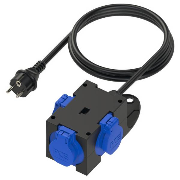 PCE 9430409 3fach Steckdosen-Verteiler Schwarz, Blau