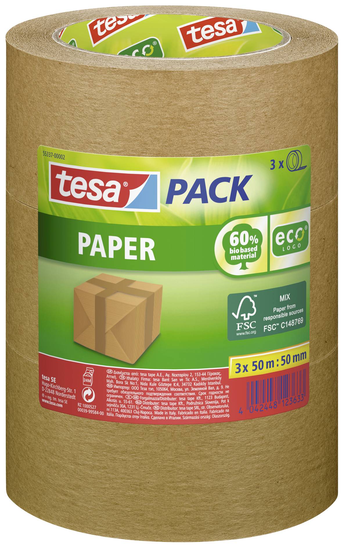 Balicí lepicí páska tesa PAPER 55337-00002-01, (d x š) 50 m x 50 mm, tavné lepidlo, hnědá, 3 ks