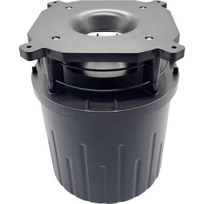 Eine zylindrische schwarze Komponente mit einer oberen Montageplatte, konzipiert zum Einbau in ein größeres System, möglicherweise eine industrielle oder mechanische Vorrichtung.