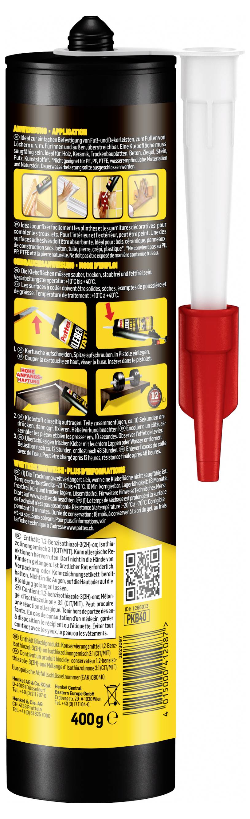 'Dichtmasse in schwarzer Kartusche mit roter Kappe.'