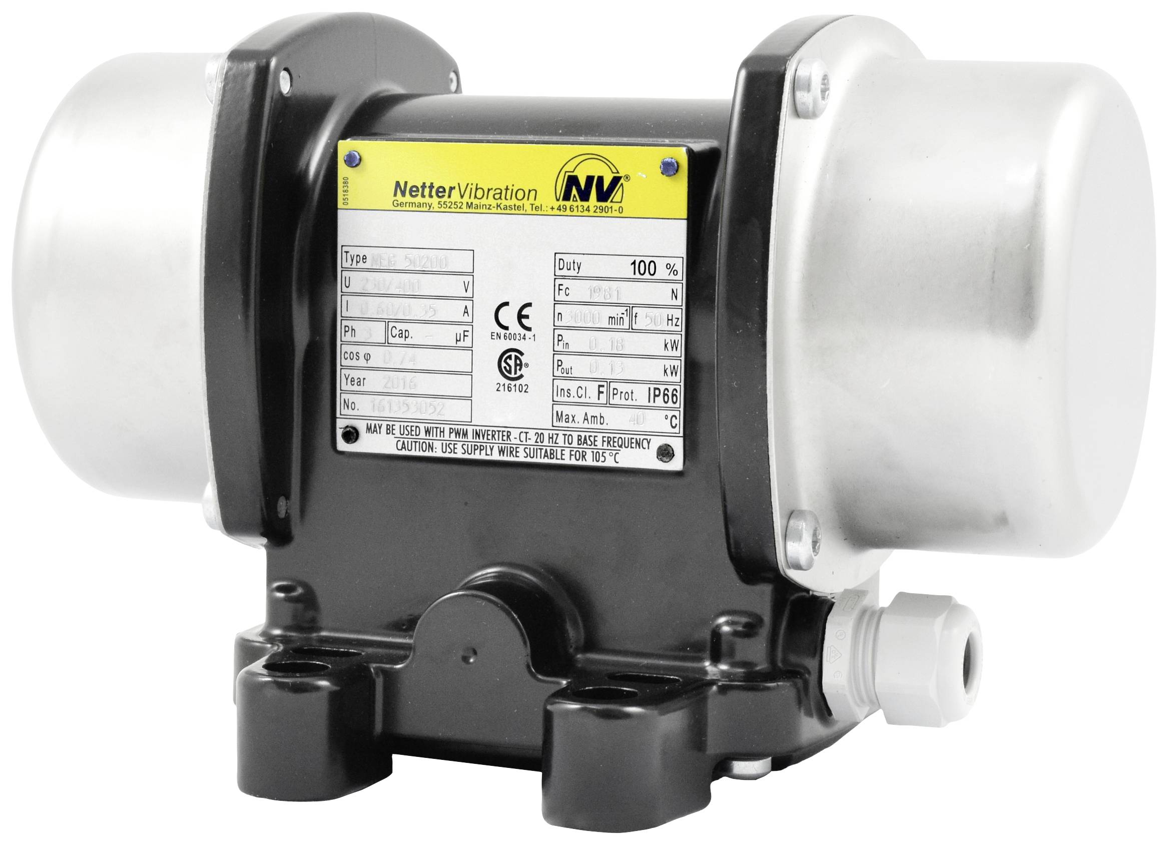 Netter Vibration NEG 50120 Elektrovibrator 230 V/400 V 3000 omw/min 1185 N 0.18 kW afbeelding