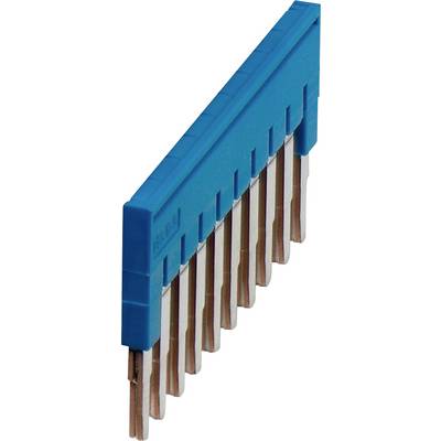 Ein Bild einer blauen elektrischen Sammelschiene mit mehreren Metallzacken, die zur Stromverteilung in Verteilerpanelen verwendet wird und zum Zeigen der Sichtbarkeit angewinkelt ist.