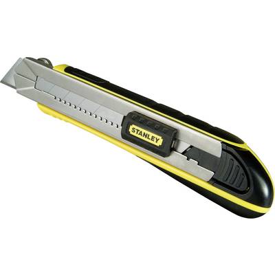 Ein gelber und schwarzer Cutter mit herausfahrbarer Klinge und dem Markennamen 'Stanley' auf der Seite.