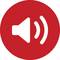 Lautsprechersymbol auf rotem Hintergrund, das Lautstärke oder Tonwiedergabe darstellt.