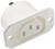 Weiße dreipolige elektrische Steckdose mit rechteckigem Gehäuse, seitlich montiert. Geeignet für 10 A und 250 V.