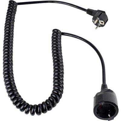 AS Schwabe 70410 Strom Verlängerungskabel 16 A Schwarz 2.50 m H05VV-F 3G 1,5 mm² Spiralkabel