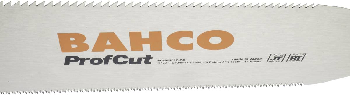Sägeblatt mit der Aufschrift 'BAHCO ProfCut', orange Logo auf silberner Metalloberfläche.